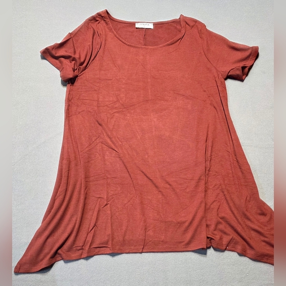 Zenana New In Poly Bag Rust Short Sleeve Women's Top Large PTP 24 - Picture 2 of 5